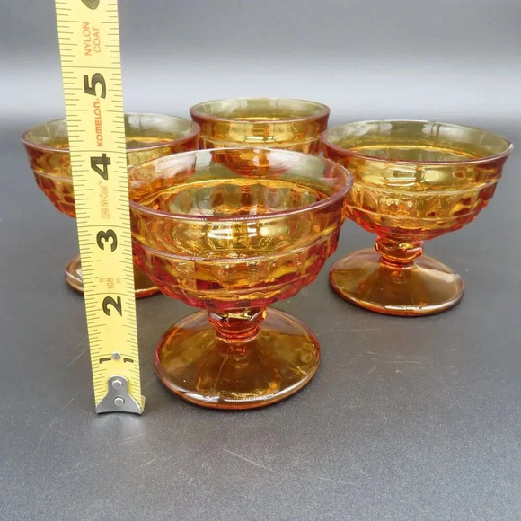 Indiana Glass Amber Whitehall Footed Sherbet Dessert Dish Glass Vintage Set of 4 - Picture 7 of 7